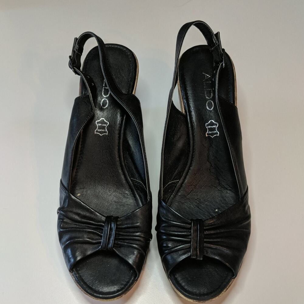 ALDO Black Wedge Peep Toe Slingback Sandals 39